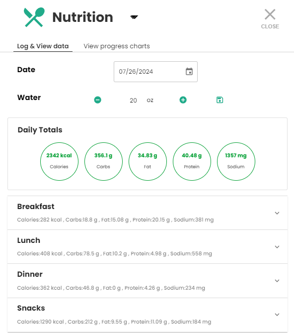 qualitrac connect nutrition logging capability